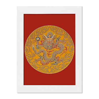 Product info: 紙框畫:黃地團龍如意雲紋織金妝花緞單枚團龍紋