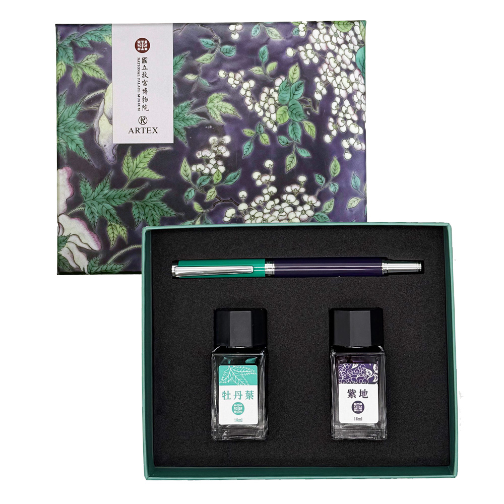 故宮精品網路商城- 釉色筆墨組-紫地粉彩花鳥盒