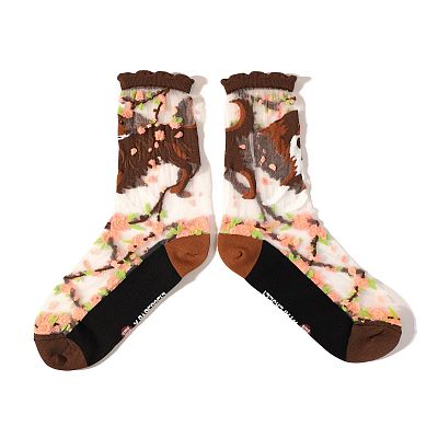 Product info: 快樂小狗 透紗中筒襪