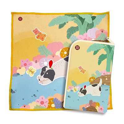 Product info: 汪汪逗蝶・方巾小包組