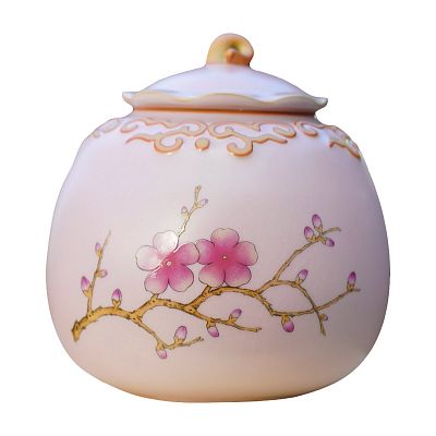 Product info: 福壽長春茶倉組-汝窯粉珀梅紋茶倉