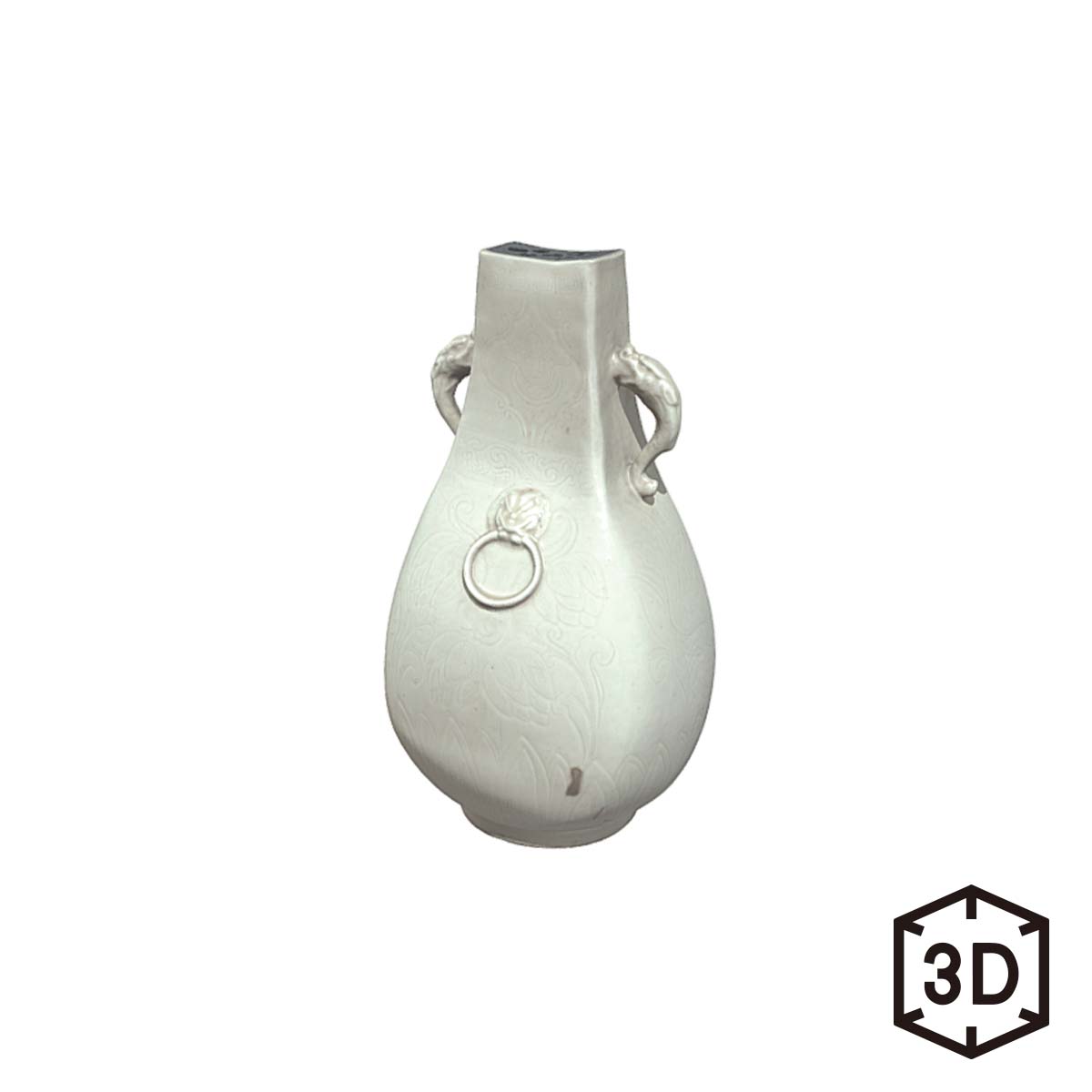 故宮精品網路商城- 北宋至金定窯白瓷劃花鋪首龍耳方壺數位收藏