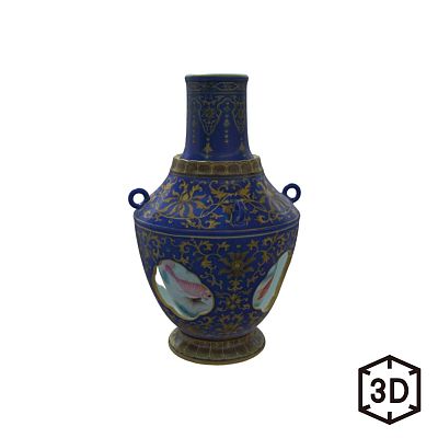 Product info: 清 乾隆 霽青描金游魚轉心瓶　數位收藏